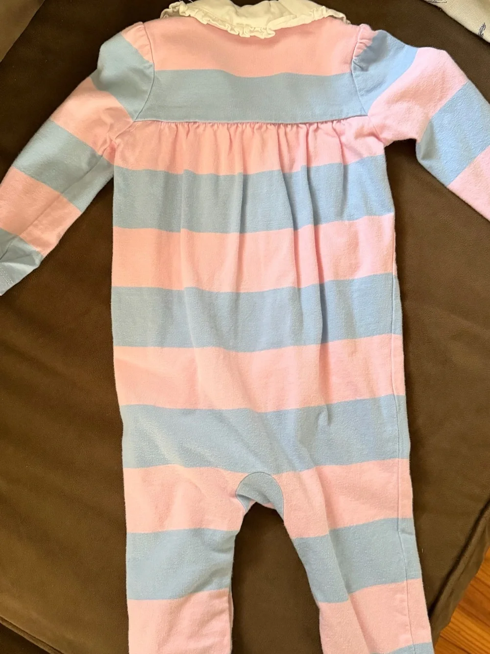 Ralph Lauren Pastel Pink and Light Blue Striped Onesie